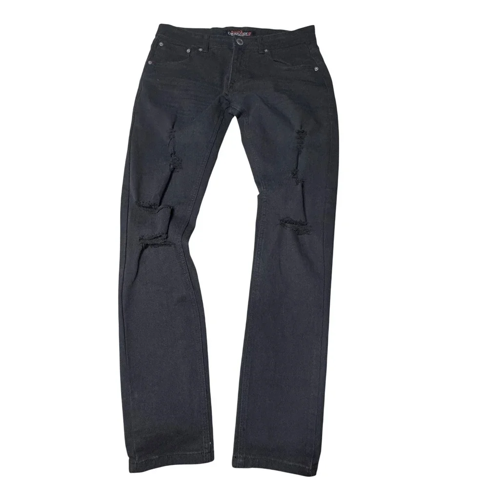 Copper Rivet Jeans Mens 32x32 Distressed Ripped Denim Black Streetwear Biker Y2K